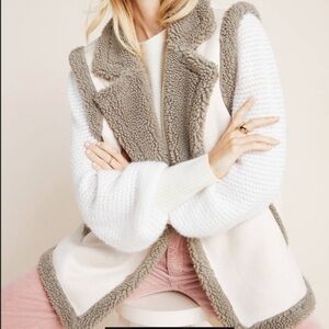 Anthropologie Akemi + Kin Phoebe Faux Suede Sherpa Vest Brown Cream OS